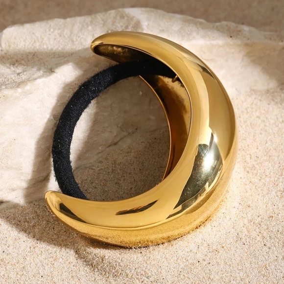 GLOSSY DOME PONY CUFF*Hair Band Accessories*18K Gold Plated*Hair Elastic* - Picture 8 of 9
